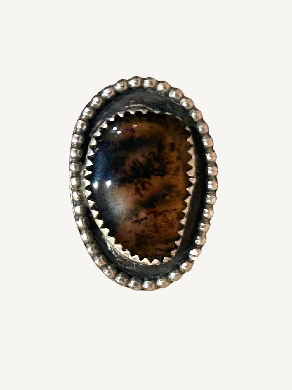 1940’s Sterling Agate Ring Size 4.25 Sawtooth Bezel Southwestern